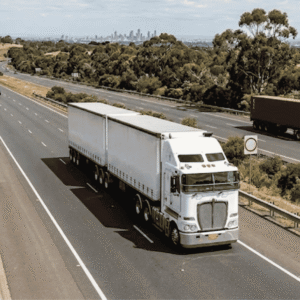 Freight Melbourne to Sydney truck carrying cargo on the highway.